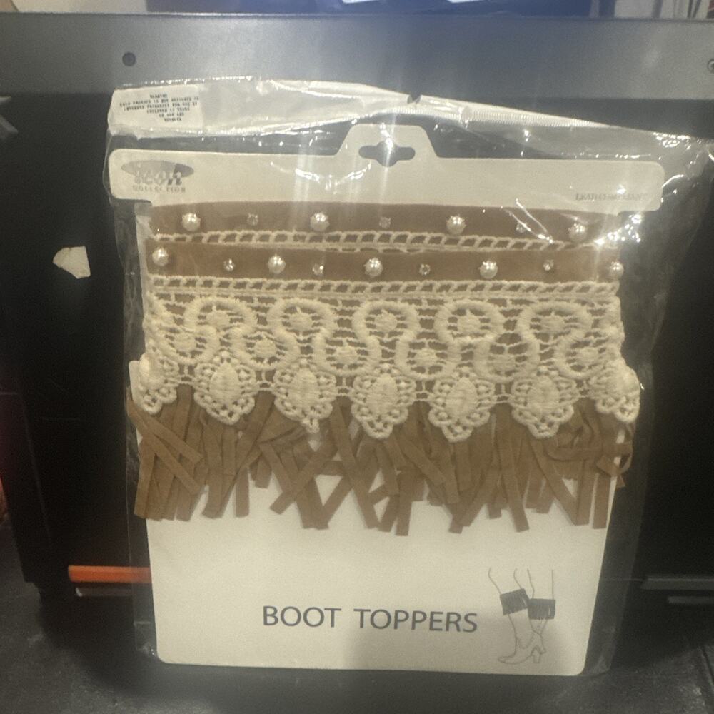 Icon Collection Lace Fringe Boot Toppers Tan Cream Boho Western New NIP Festival